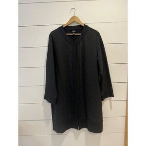 Eileen FIsher Jacket Black Jacquard Open Front Abstract Swirl Large